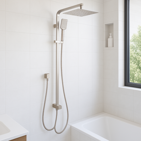 10 inch 250mm Square Brushed Nickel Twin Shower Set Top/Bottom Inlet